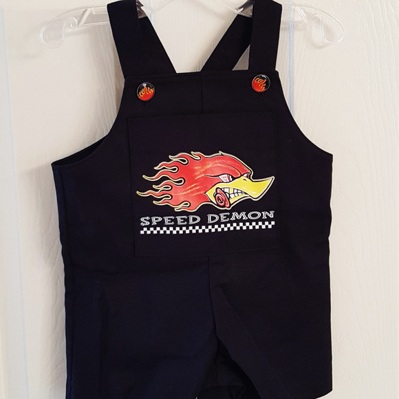 Kid OVERALLS Speed Demon NWT Lucky Lil Devil - Picture 1 of 2